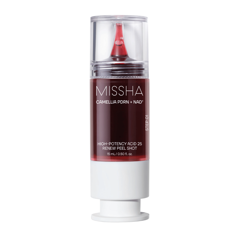 6. MISSHA Camellia PDRN NAD+ High-Potency Acid 25 Renew Peel Shot 15 ml – eksfolierende peeling i rød og hvid emballage