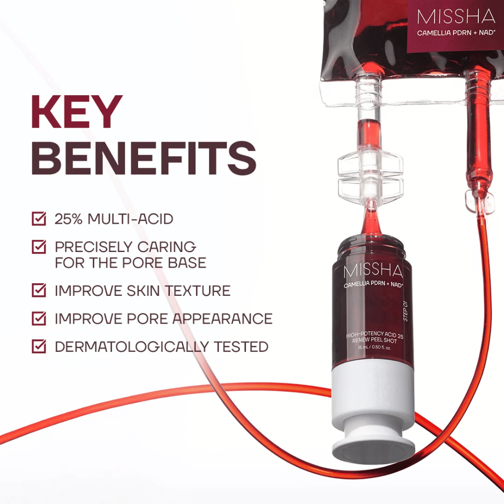 3. MISSHA Camellia PDRN NAD+ High-Potency Acid 25 Renew Peel Shot – eksfolierende ansigtsbehandling for jævnere hudstruktur og mindre synlige porer