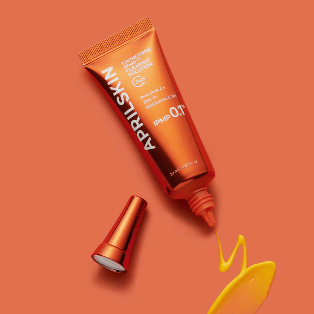 APRILSKIN Carrotene IPMP Clearing Solution i tube med gul formel, spot treatment mod akne med BHA PHA 2 %, zink og niacinamid