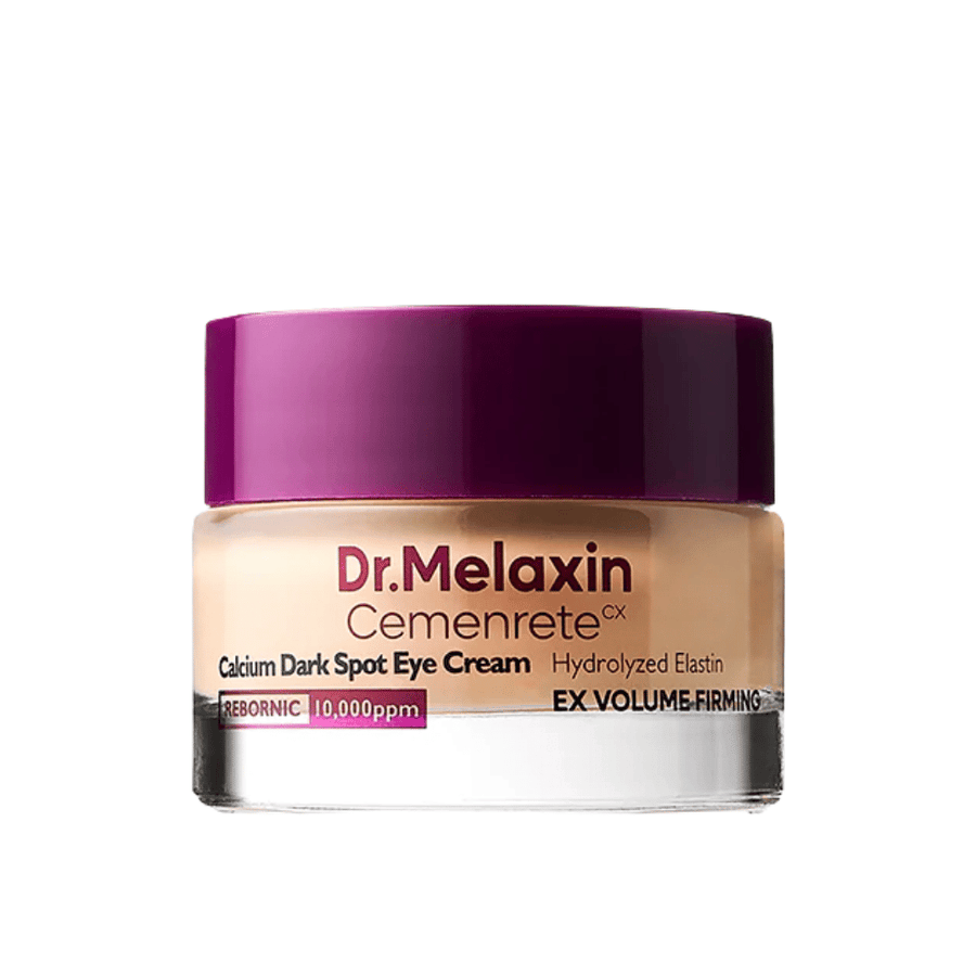 Dr.Melaxin Cemenrete Calcium Dark Spot Eye Cream i helbillede mod hvid baggrund, koreansk øjencreme der modvirker pigmentering, træt hud og alderstegn.