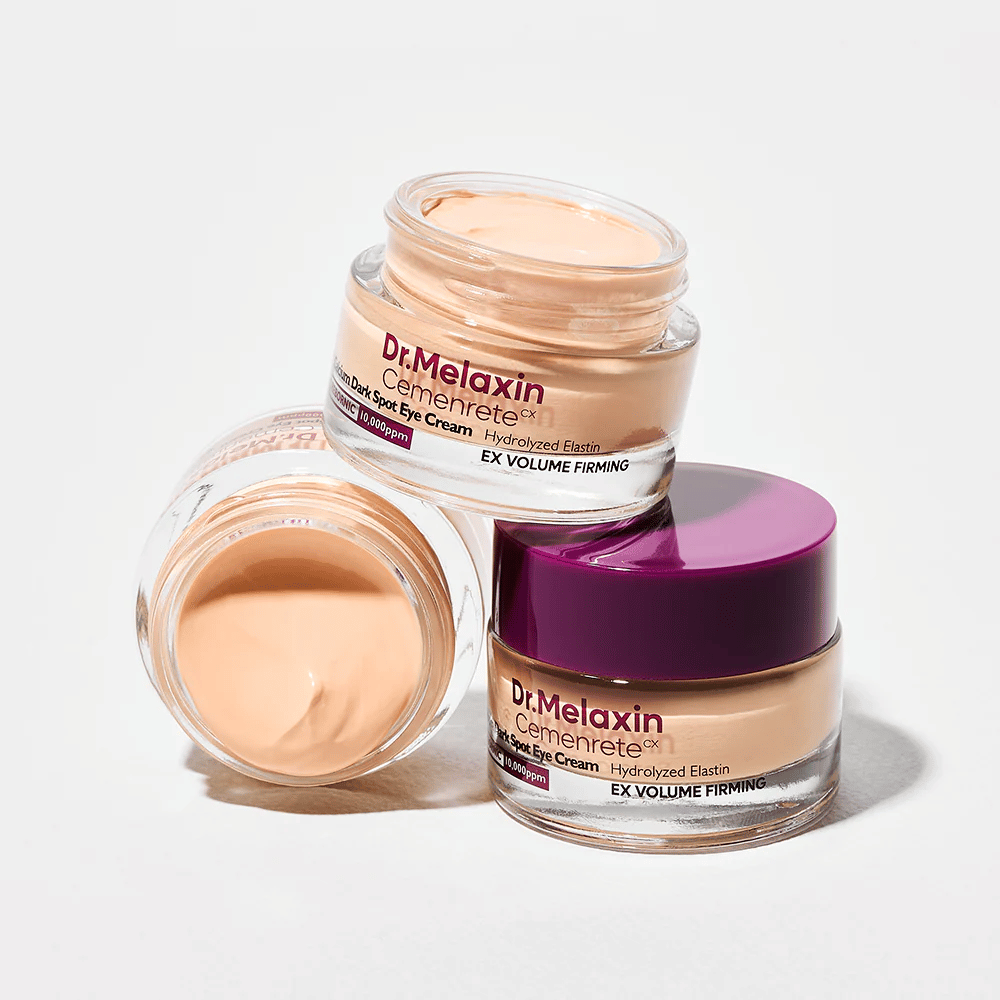 Dr.Melaxin Cemenrete Eye Cream i flere vinkler, koreansk øjencreme mod mørke pletter og fine linjer med volumengivende og opstrammende effekt.
