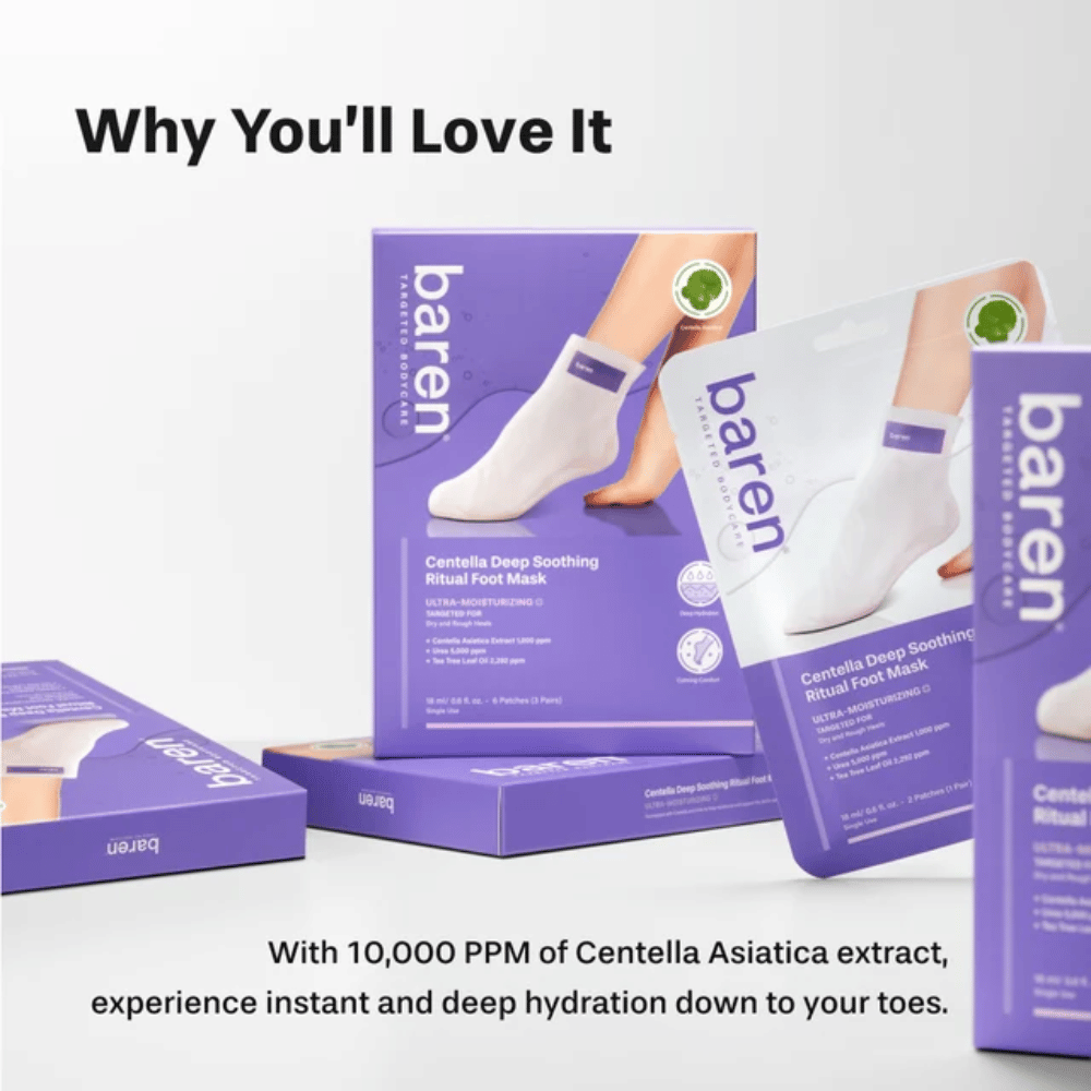 7. Baren Centella Deep Soothing Ritual Foot Mask – fugtgivende fodmasker med centella asiatica til tørre og ru hæle