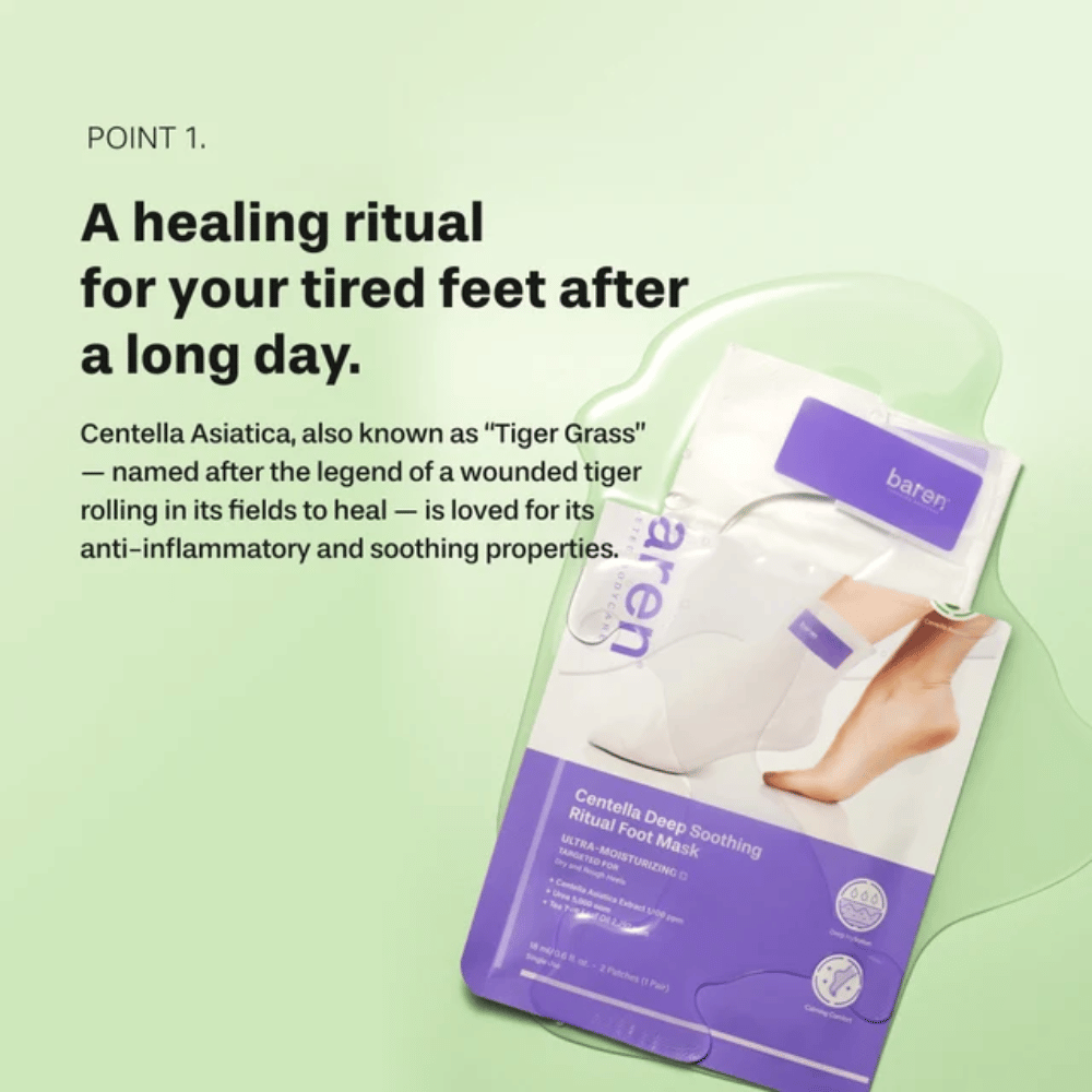5. Baren Centella Deep Soothing Ritual Foot Mask – beroligende fodpleje med centella asiatica til trætte, tørre og ru fødder