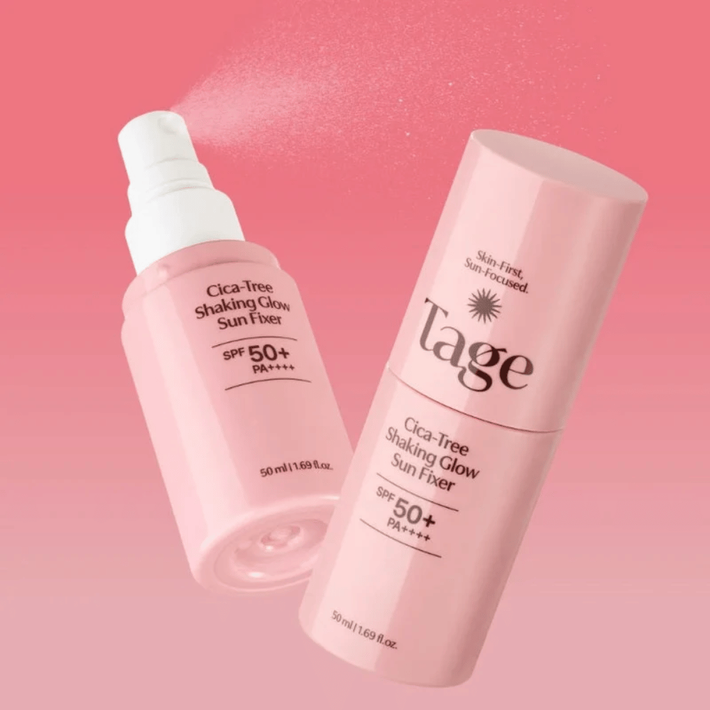 TAGE Cica-Tree Shaking Glow Sun Fixer SPF50+ PA++++ – fugtgivende solbeskyttelsesspray med glow