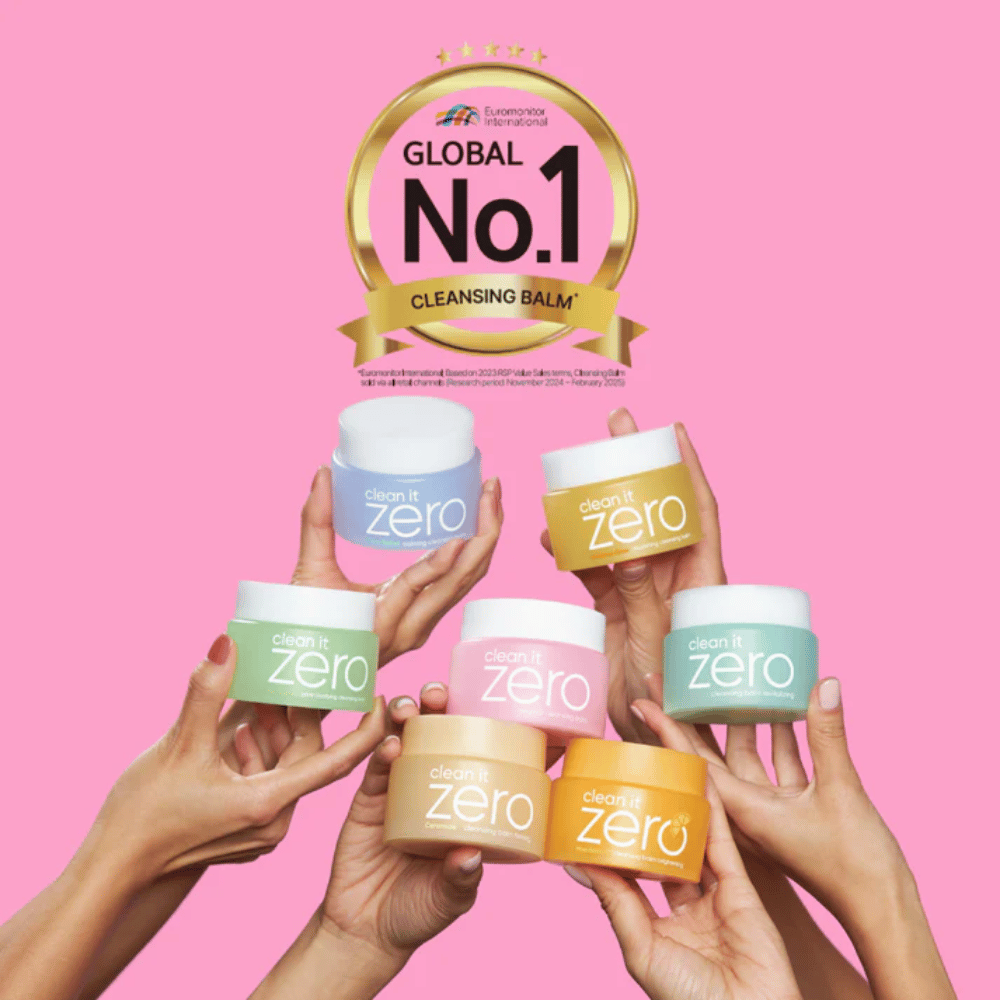 Clean It Zero cleansing balms i flere varianter holdes op sammen med mærkning Global No.1 Cleansing Balm, populær koreansk rens til alle hudtyper.
