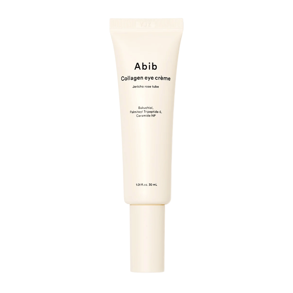 Produktbillede af Abib Collagen Eye Crème – Jericho Rose Tube 30 ml. Indeholder bakuchiol, tripeptider og ceramider for fastere hud.