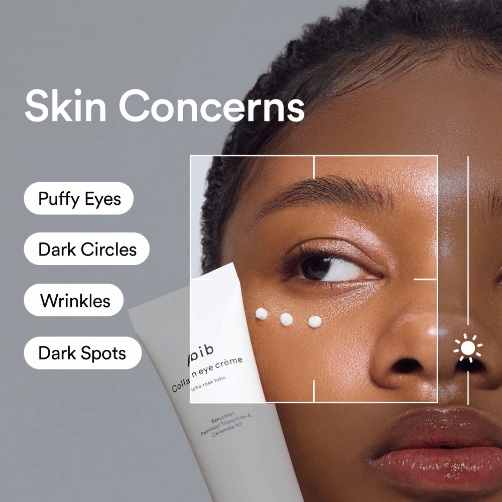 Kvinde anvender Abib Collagen Eye Crème under øjet for at behandle hævelse, mørke rande, rynker og pigmentpletter.
