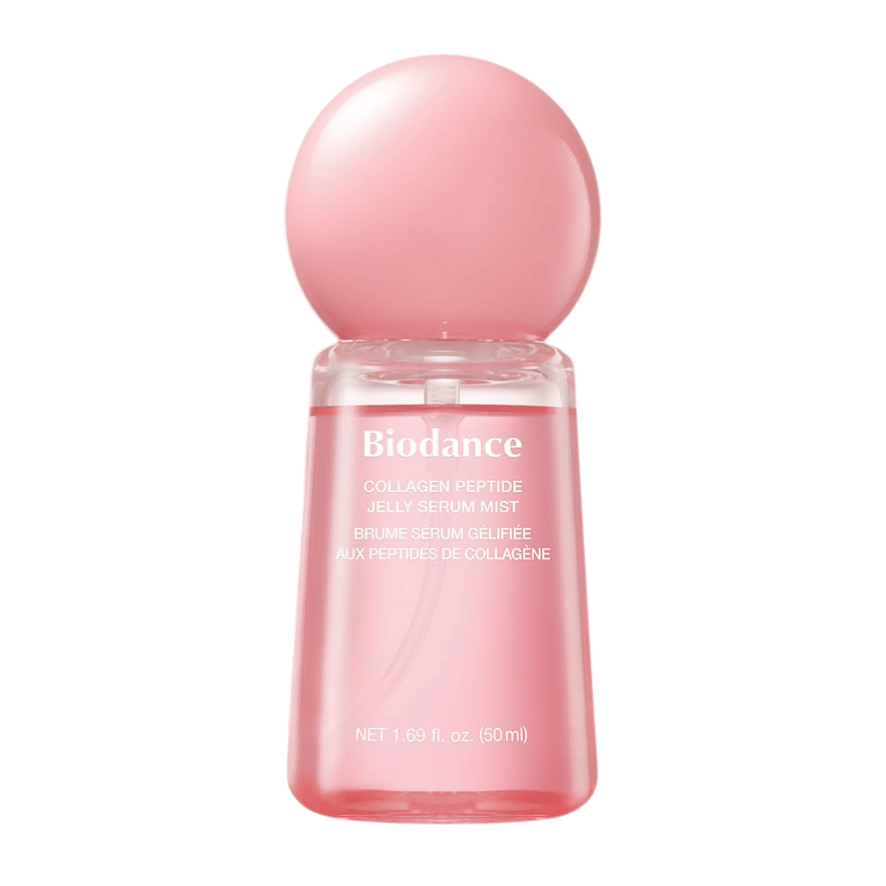 Biodance Collagen Peptide Jelly Serum Mist 50 ml – rosa ansigtsmist og serum med kollagen og peptider til fugt og glød.