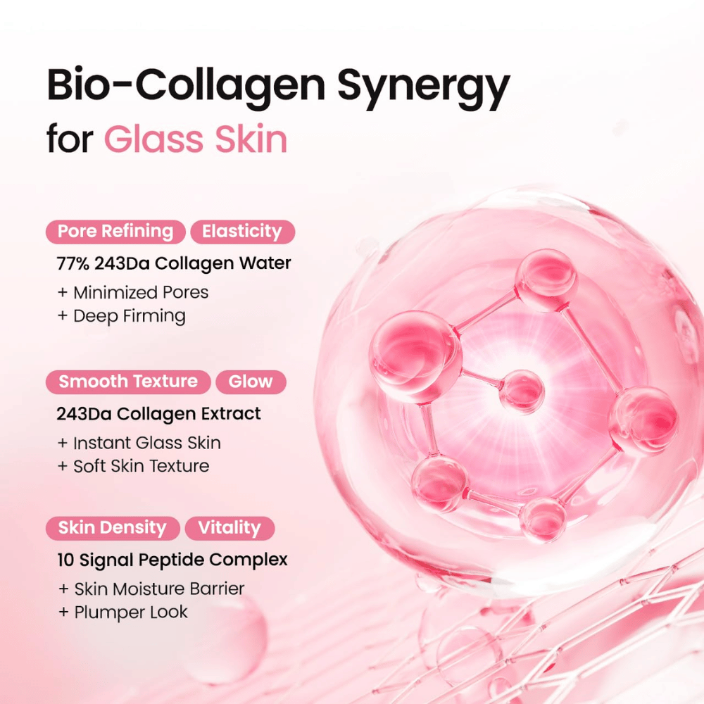 Biodance Collagen Peptide Jelly Serum Mist med 77% kollagenvand, kollagenekstrakt og peptidkompleks til glød, spændstighed og fugt.