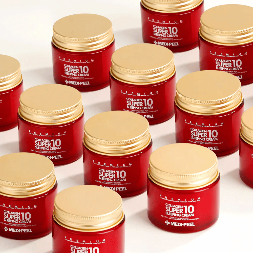 MEDI-PEEL Collagen Super 10 Sleeping Cream – populær koreansk natcreme med kollagen som forbedrer hudens elasticitet og glød.