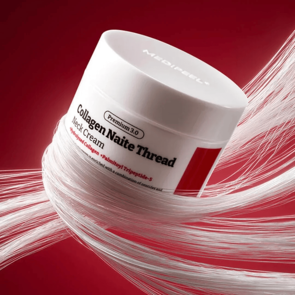MEDIPEEL Collagen Naite Thread Neck Cream Premium 3.0 – opstrammende halscreme med hydrolyseret kollagen og peptider, der forbedrer hudens elasticitet og reducerer synlige linjer på hals og dekolletage.