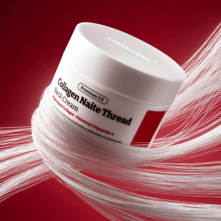 MEDIPEEL Collagen Naite Thread Neck Cream Premium 3.0 – opstrammende halscreme med hydrolyseret kollagen og peptider, der forbedrer hudens elasticitet og reducerer synlige linjer på hals og dekolletage.