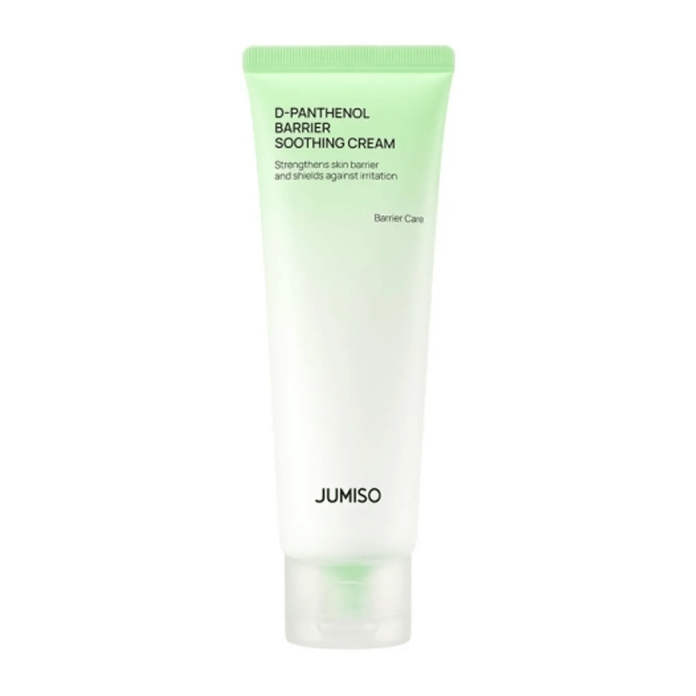 Produktbillede af Jumiso D-Panthenol Barrier Soothing Cream i grøn tube mod hvid baggrund.