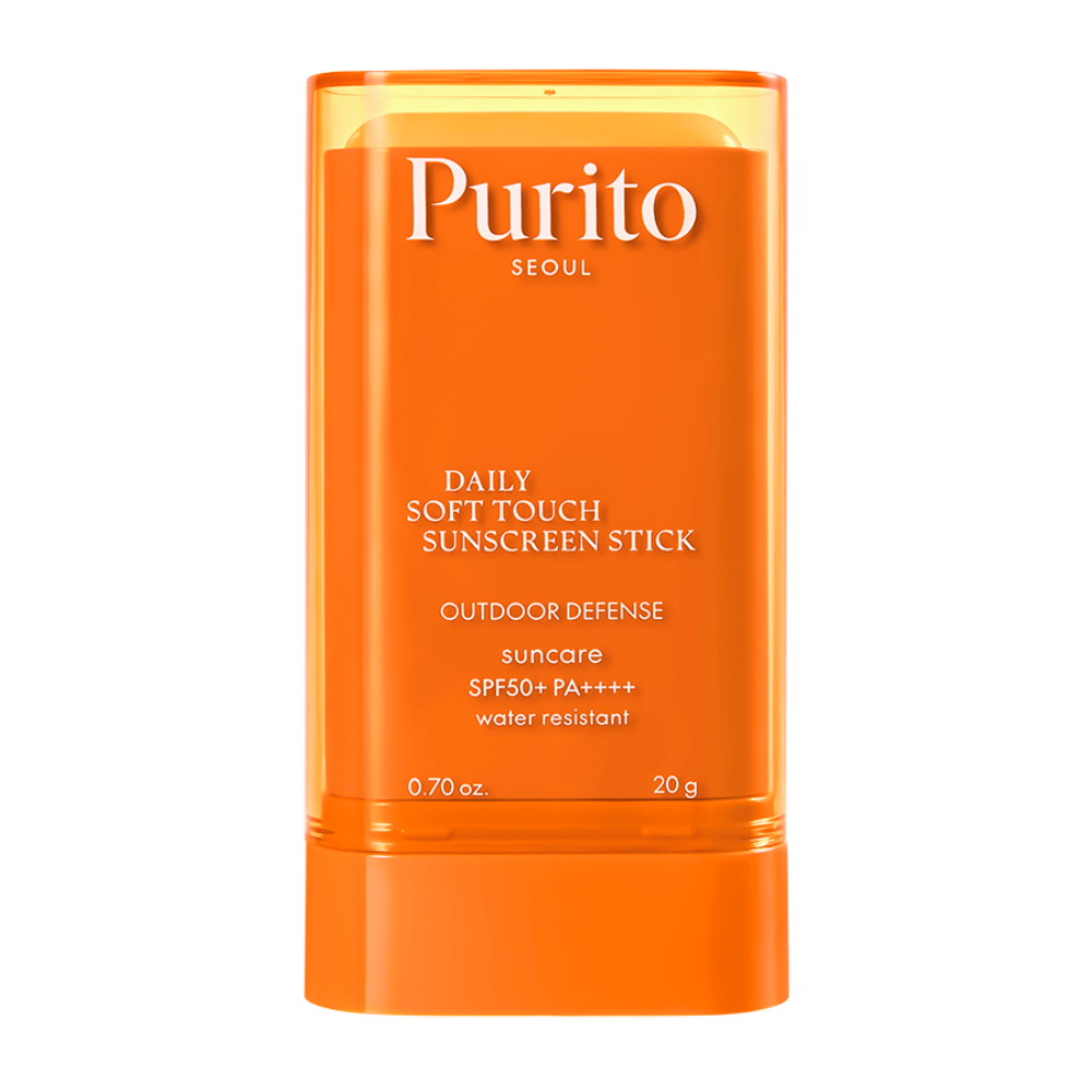 Purito Daily Soft Touch Sunscreen Stick – solbeskyttelse i en praktisk stiftform med SPF50+ PA++++. Vandresistent, silkeblød finish og perfekt til både ansigt og krop. Passer også til følsom hud.