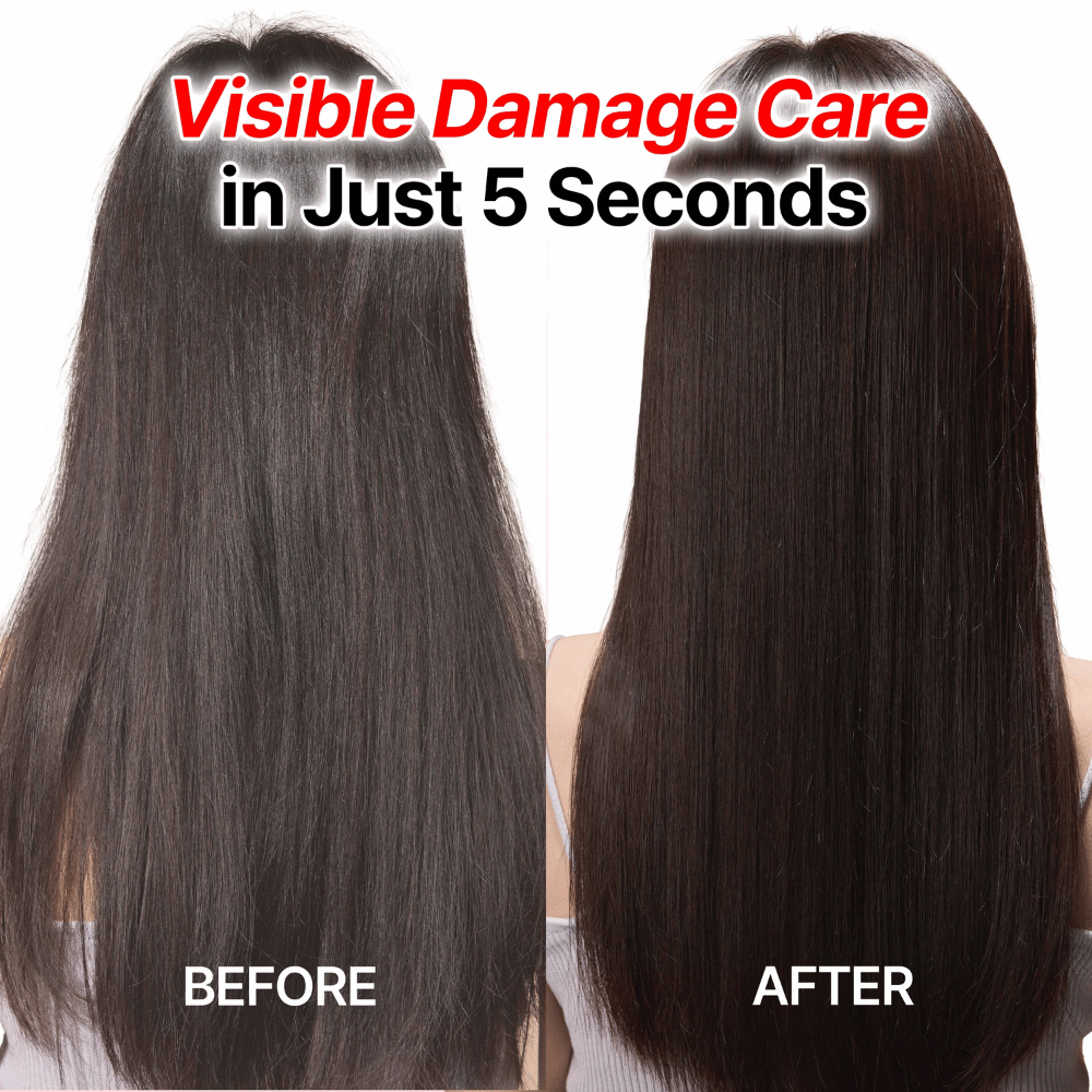 Før- og efterresultat med GROWUS Damage Therapy Shampoo EX til glattere og sundere hår