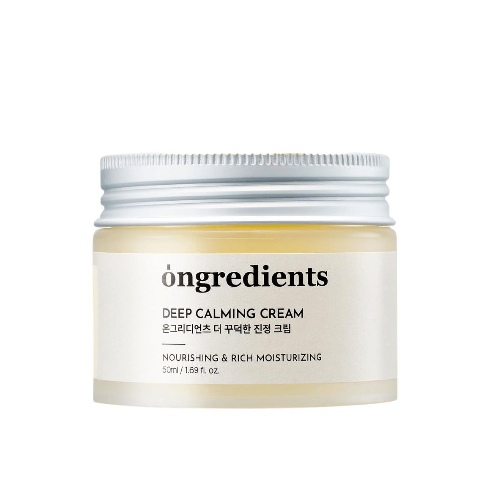 Ongredients Deep Calming Cream – vegansk fugtighedscreme med sheasmør og centella for næring, ro og stærkere hudbarriere.