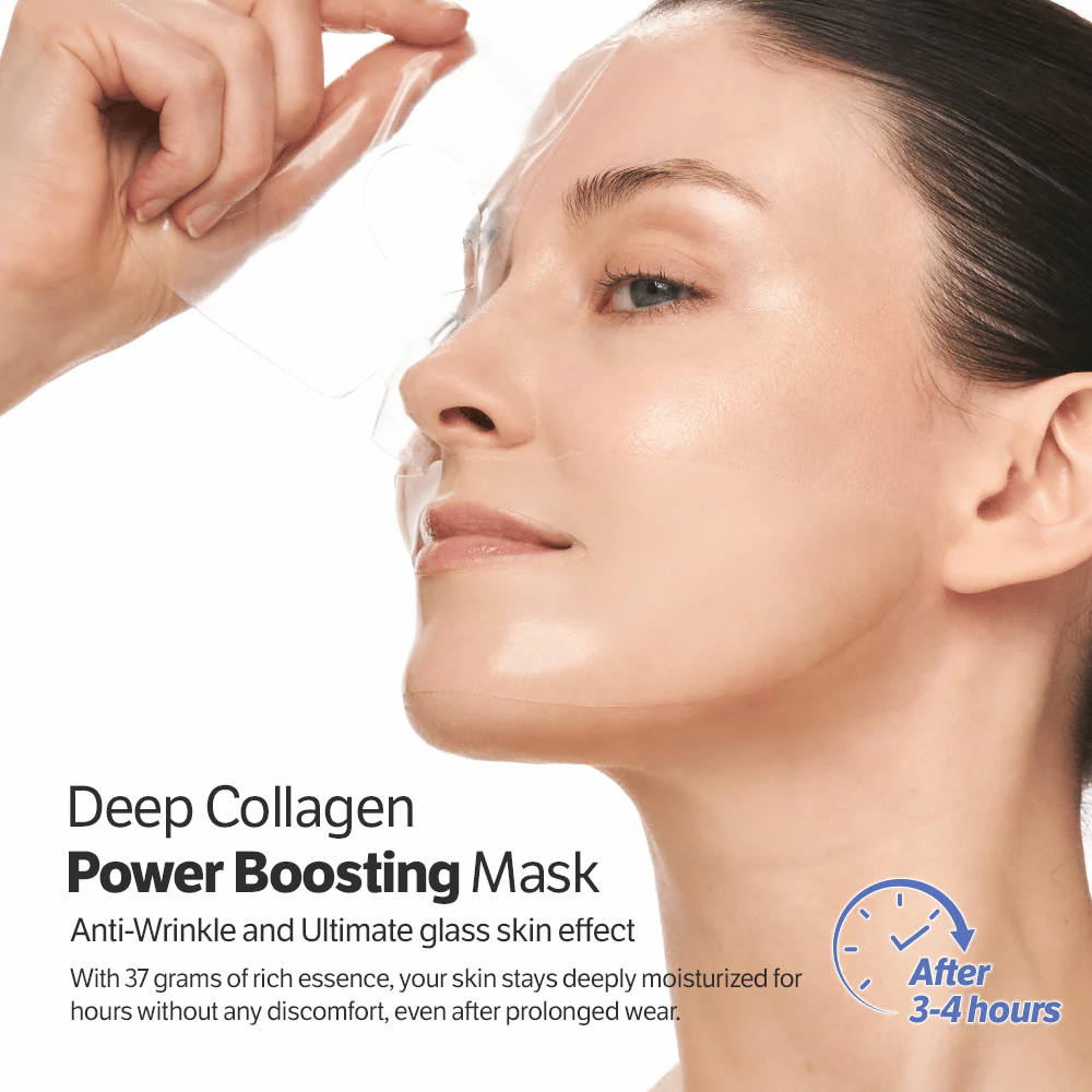 Kvinde anvender Sungboon Editor Deep Collagen Power Boosting Mask, en anti-age Sheet mask som giver fugt og glasagtig hud.