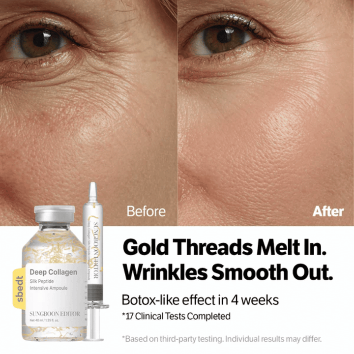 SUNGBOON EDITOR Deep Collagen Silk Peptide Intensive Ampoule – serum med peptider, der hjælper med at reducere rynker og forbedre hudens elasticitet for et glattere resultat.