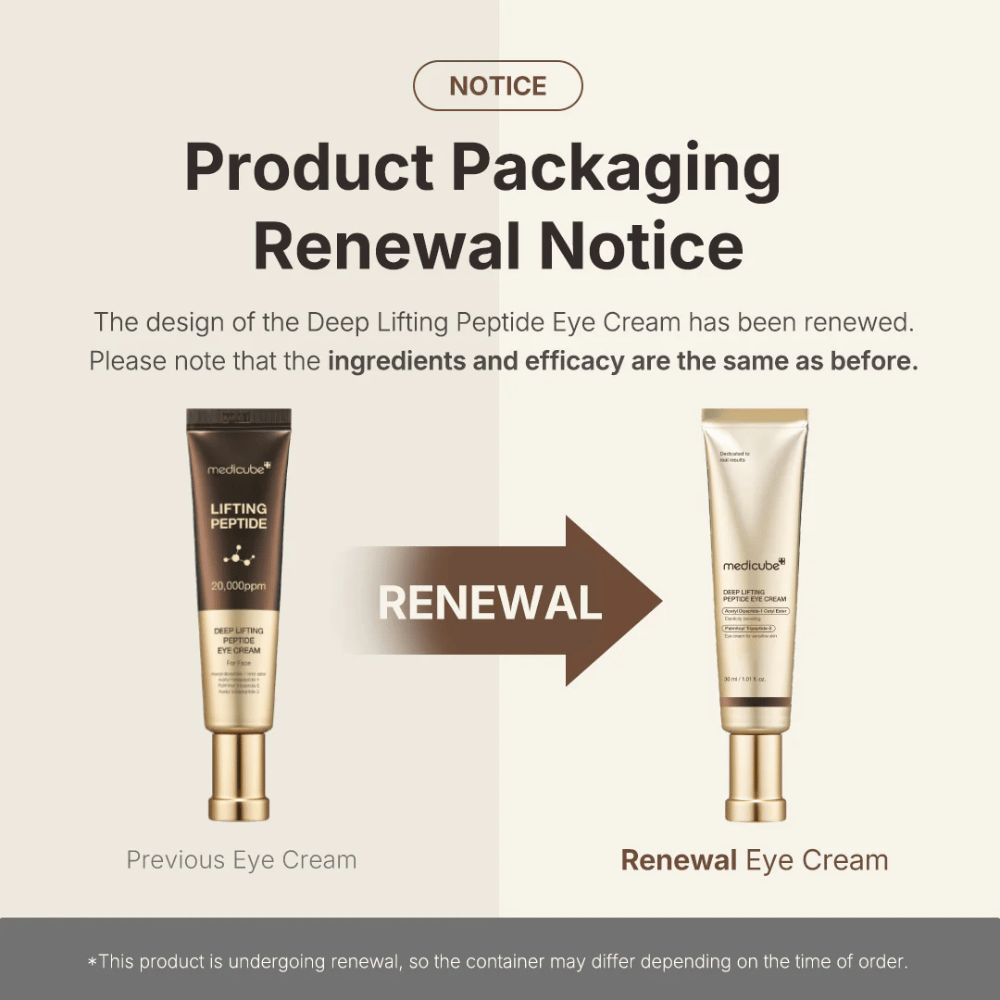 Medicube Deep Lifting Peptide Eye Cream – ny emballage, samme effektive peptidformel, der løfter og strammer huden omkring øjnene.