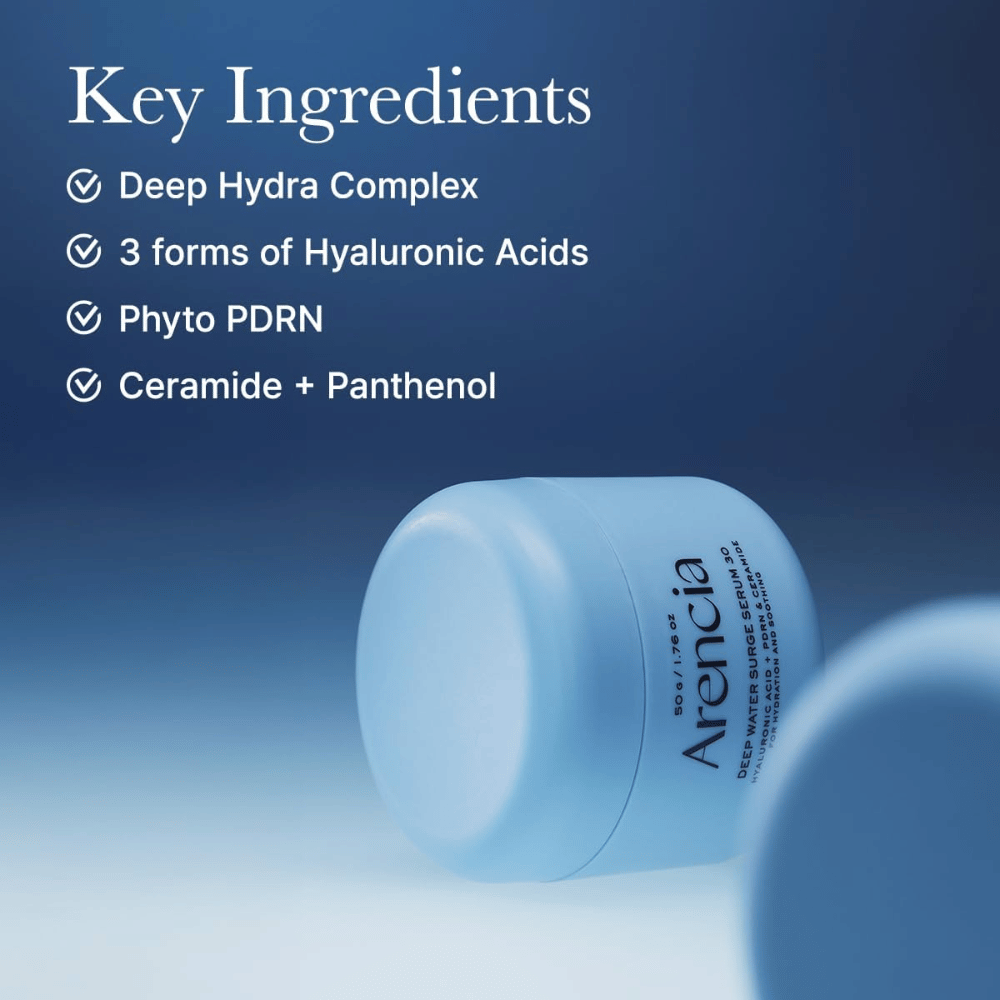 Arencia Deep Water Surge Serum 30 – nøgleingredienser med hyaluronsyre, Phyto PDRN, ceramider og panthenol