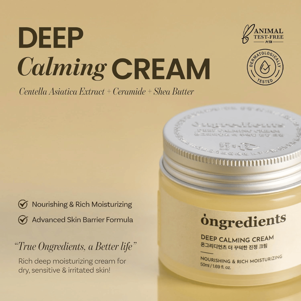 Ongredients Deep Calming Cream – dermatologisk testet, cruelty-free ansigtscreme til tør, følsom og irriteret hud.