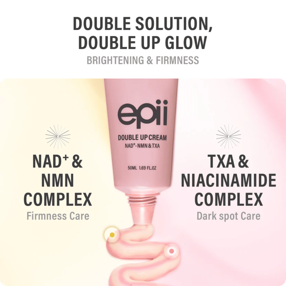 EPII Double Up Cream NAD+, NMN & TXA – ansigtscreme med niacinamid og tranexamsyre til jævn hudtone, fasthed og fugt.