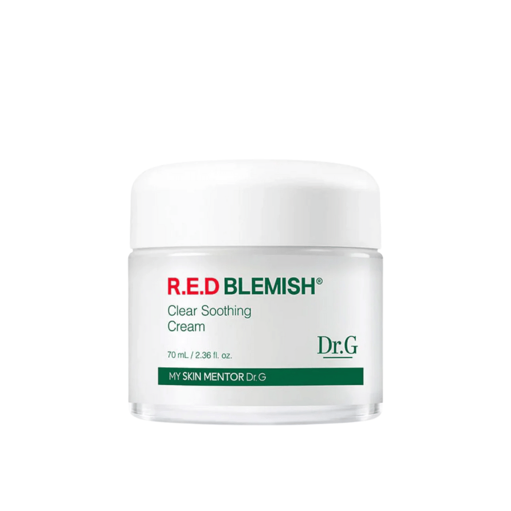 Dr.G R.E.D Blemish Clear Soothing Cream er en mild og fugtgivende creme, der lindrer rødme og irritation. Formlen indeholder Centella Asiatica og hyaluronsyre for at styrke hudens barriere og genoprette balancen. Passer perfekt til sensitiv og akne-udsat hud.
