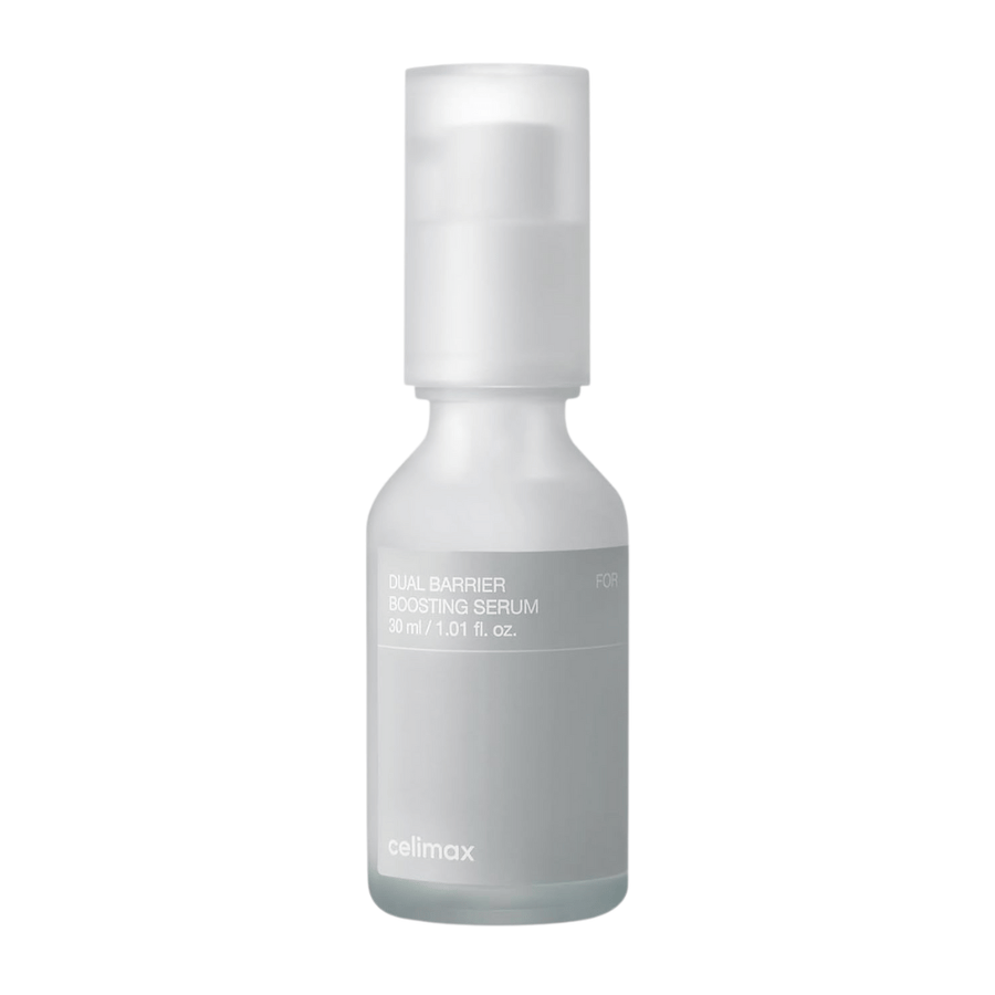 Celimax Dual Barrier Boosting Serum produktbillede på hvid baggrund, koreansk serum til sensitiv og tør hud.