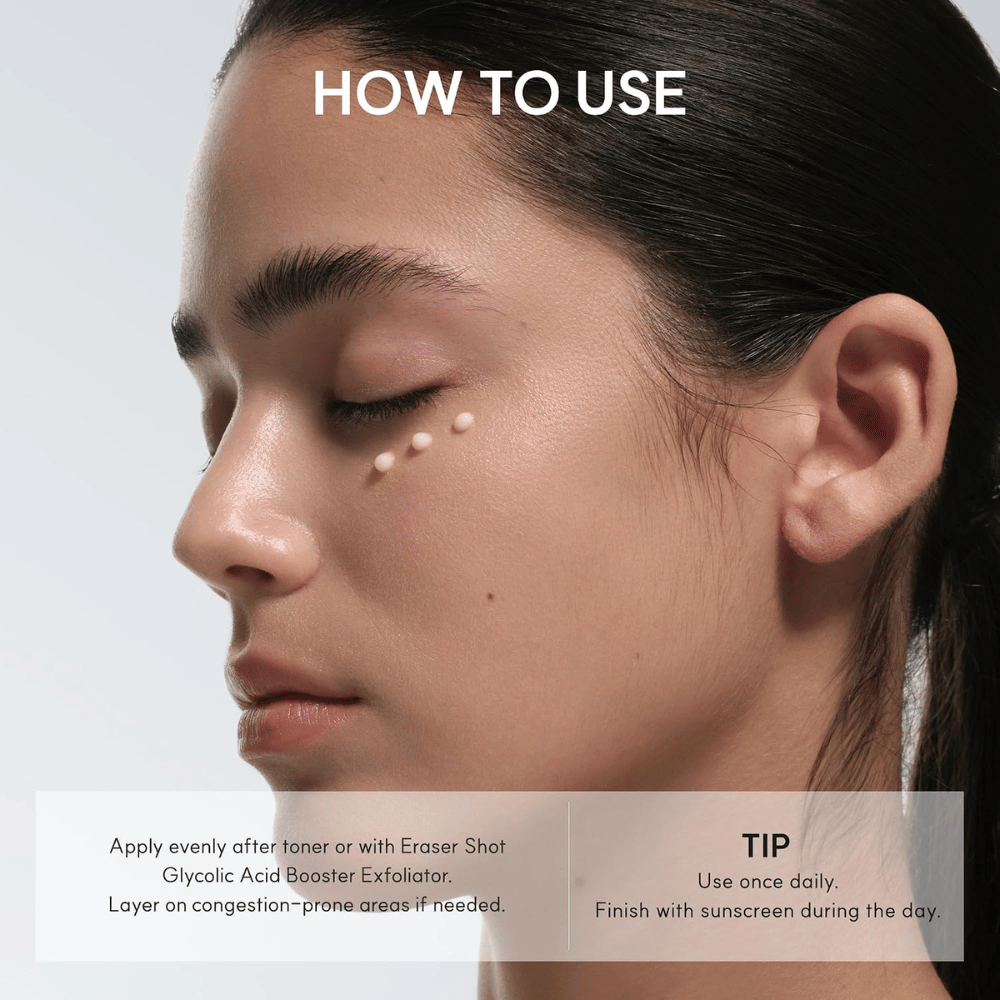 Arencia Eraser Shot Glycolic Acid Booster – påføring af eksfolierende ansigtscreme med glykolsyre
