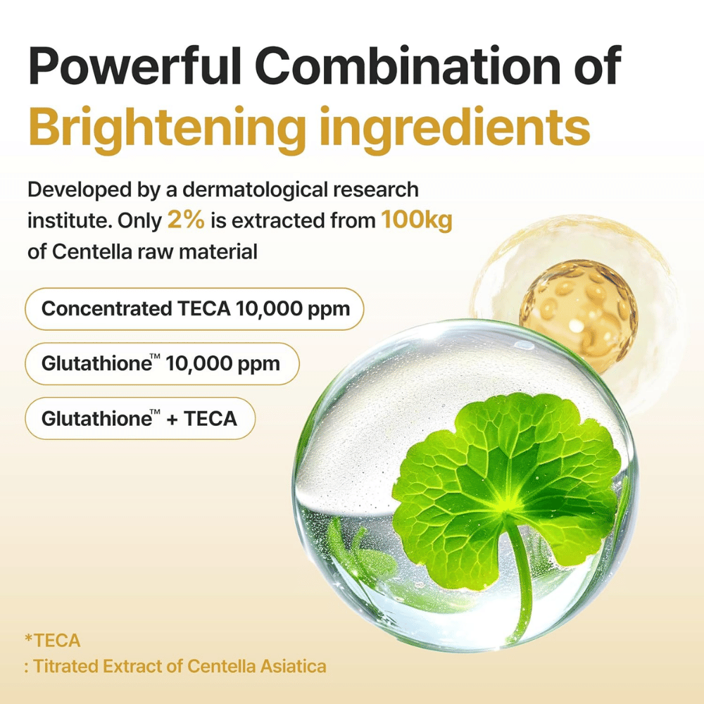Centellian24 Expert Madeca Mela Capture Ampoule Max med TECA 10 000 ppm og glutathion 10 000 ppm for en mere ensartet hudtone og øget glød.