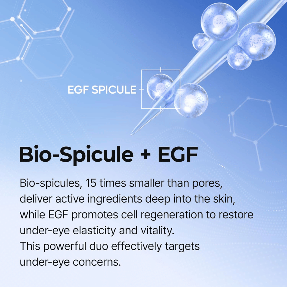 Eyephalt Eyebag Cream med EGF- og spicule-teknologi, som stimulerer cellefornyelse og mindsker mørke rande samt slap hud under øjnene