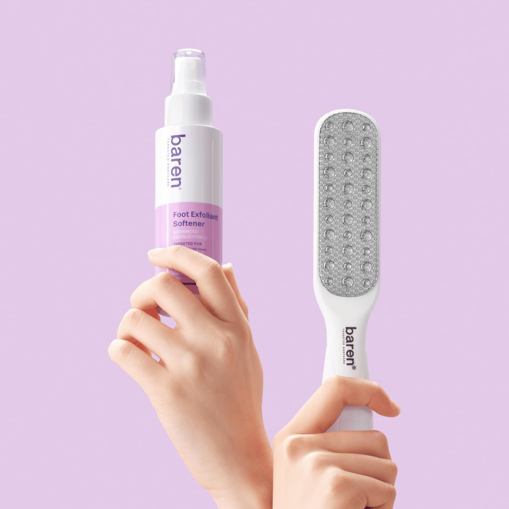 BAREN Foot Callus Eraser Home Set – fodplejesæt med eksfolierende Foot Exfoliant Softener og fodfil til hård hud