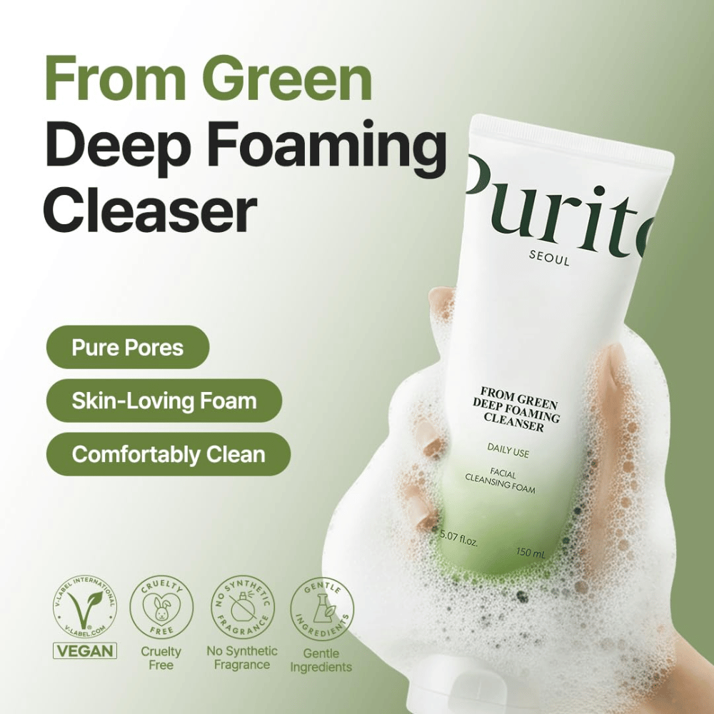 Purito Seoul From Green Deep Foaming Cleanser 150 ml – vegansk og cruelty-free rens uden syntetisk parfume