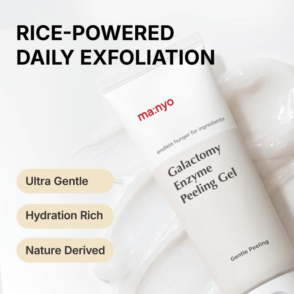 ma:nyo Galactomy Enzyme Peeling Gel, mild peeling med risbaserede ingredienser og fugtgivende geltekstur.