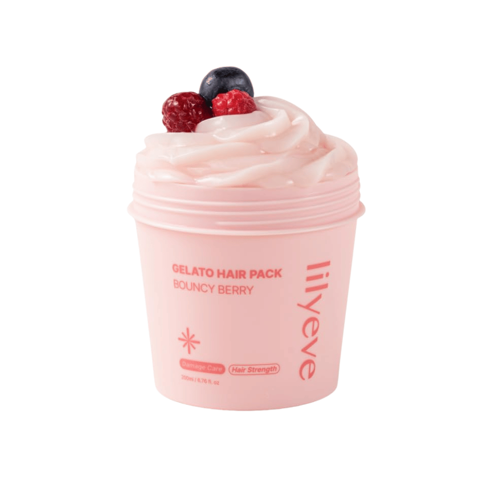 LILYEVE Gelato Hair Pack Bouncy Berry 200 ml – rosa proteinmaske til skadet hår med fokus på styrke og blødhed.