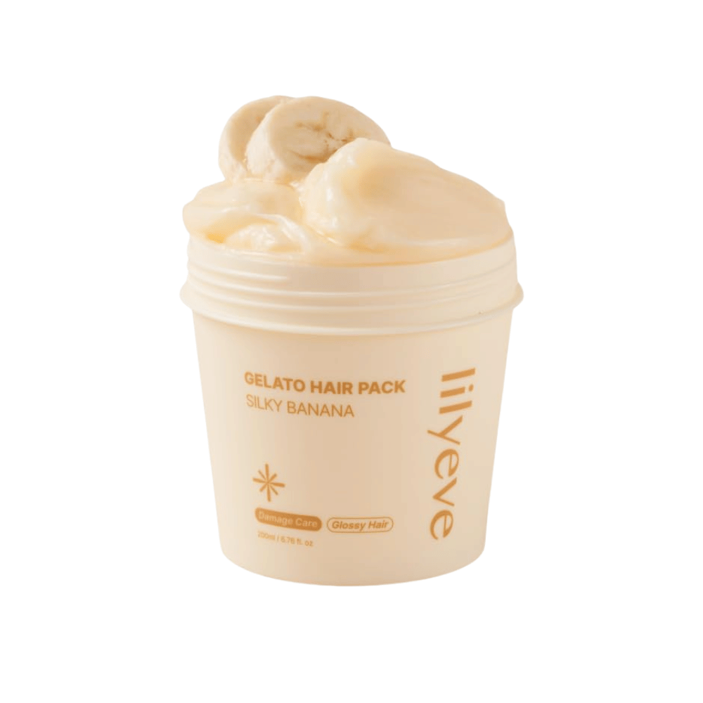 LILYEVE Gelato Hair Pack Silky Banana 200 ml – cremet hårmaske til skadet hår med fokus på blødhed og glans.