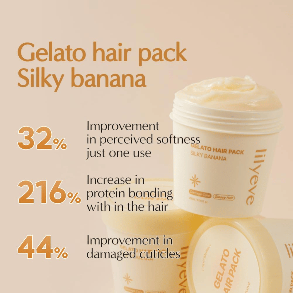 LILYEVE Gelato Hair Pack Silky Banana – proteinrig hårmaske til blødere hår, glans og pleje af skadede hårstrå.