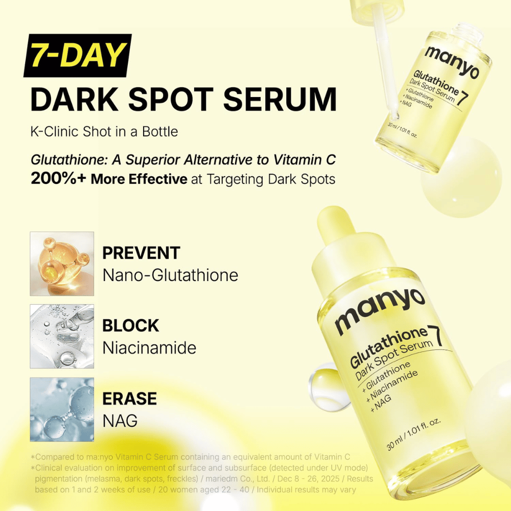 Ma:nyo Glutathione 7 Dark Spot Serum til intensiv behandling af pigmentpletter med glutathione, niacinamide og NAG