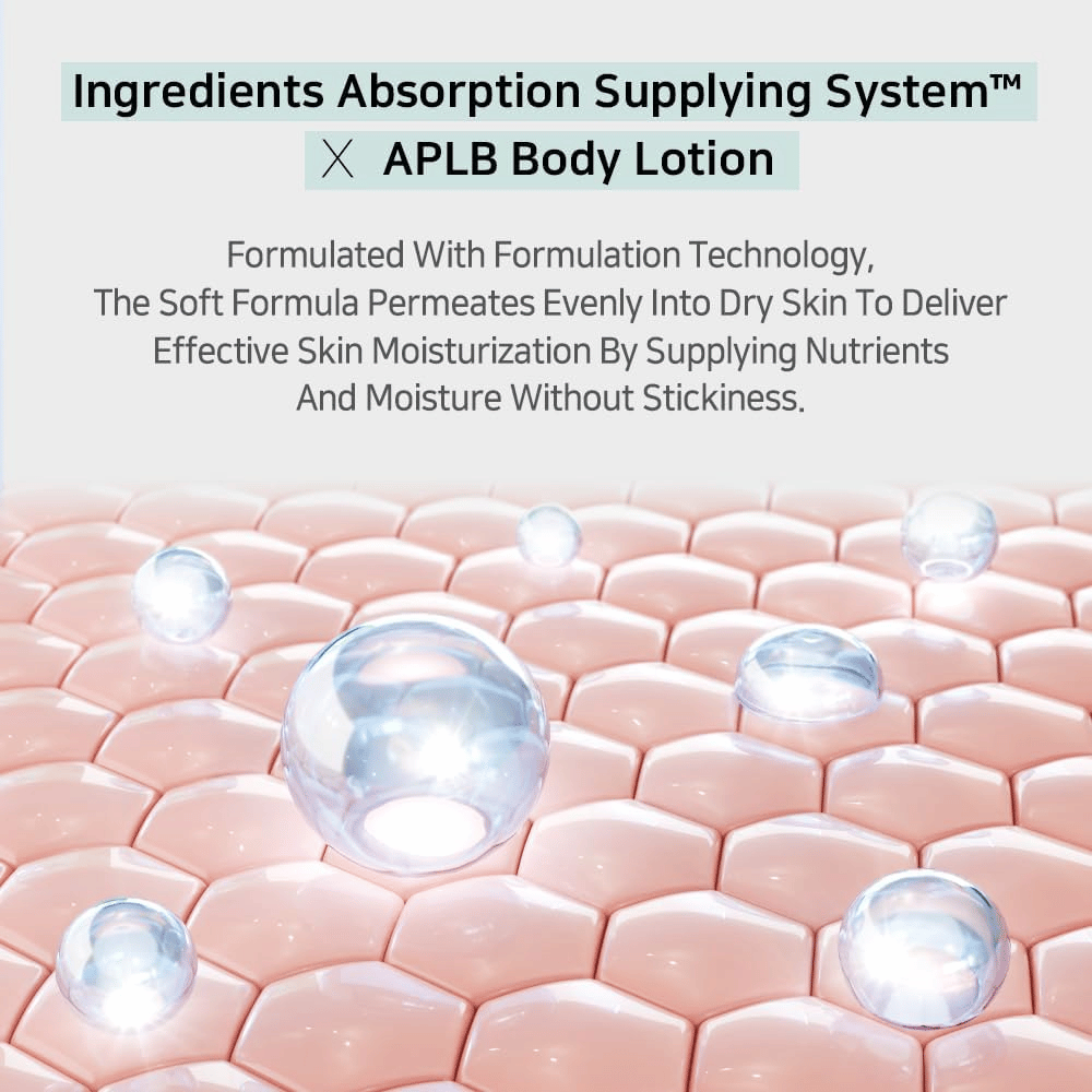 APLB body lotion med Ingredients Absorption Supplying System, som trænger ind i huden og giver intensiv fugt uden klistret følelse