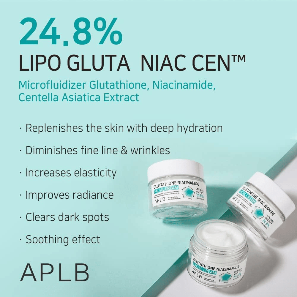 APLB Glutathione Niacinamide Facial Cream 24,8% Lipo Gluta Niac Cent med dyb fugt, anti-age-effekt og forbedret hudtone