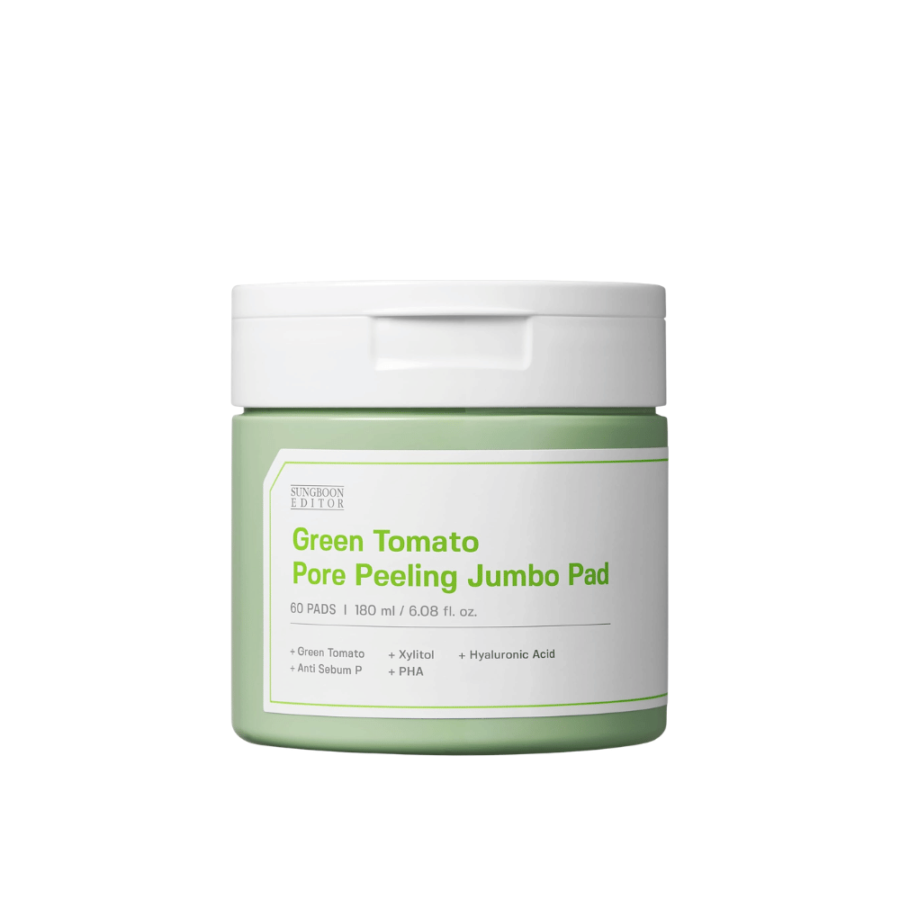 1. SUNGBOON EDITOR Green Tomato Pore Peeling Jumbo Pad 60 pads – produktbillede af krukke