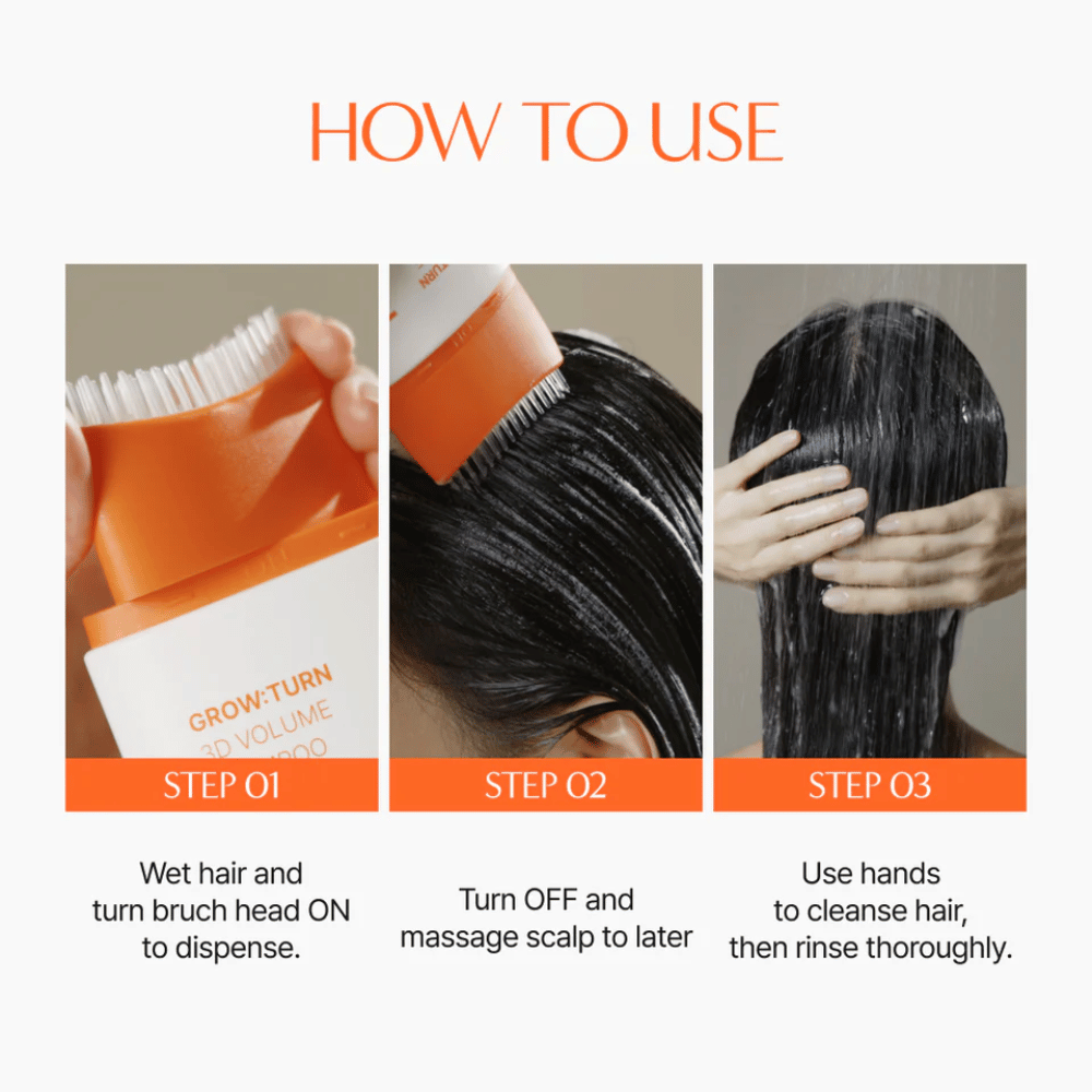 LILYEVE Grow:Turn Exosome 3D Volume Brush Shampoo med indbygget massagebørste til hovedbundspleje