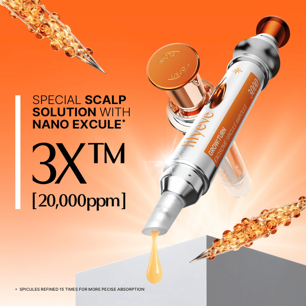 LILYEVE Grow Turn Exosome Spicule Ampoule 3000 – koncentreret hovedbundsampul med Nano Excule og spikler til målrettet påføring.