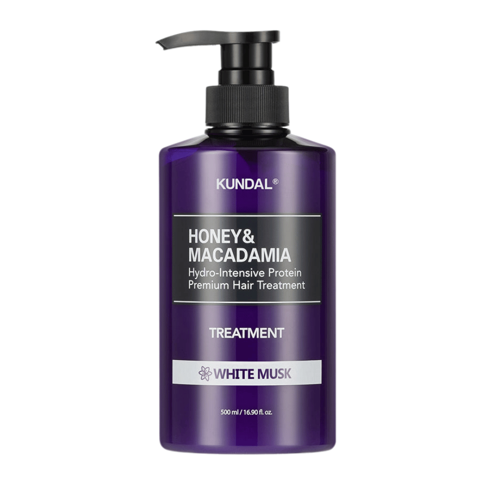 KUNDAL Honey & Macadamia Hydro-Intensive Protein Premium Hair Treatment White Musk i lilla pumpeflaske, 500 ml.