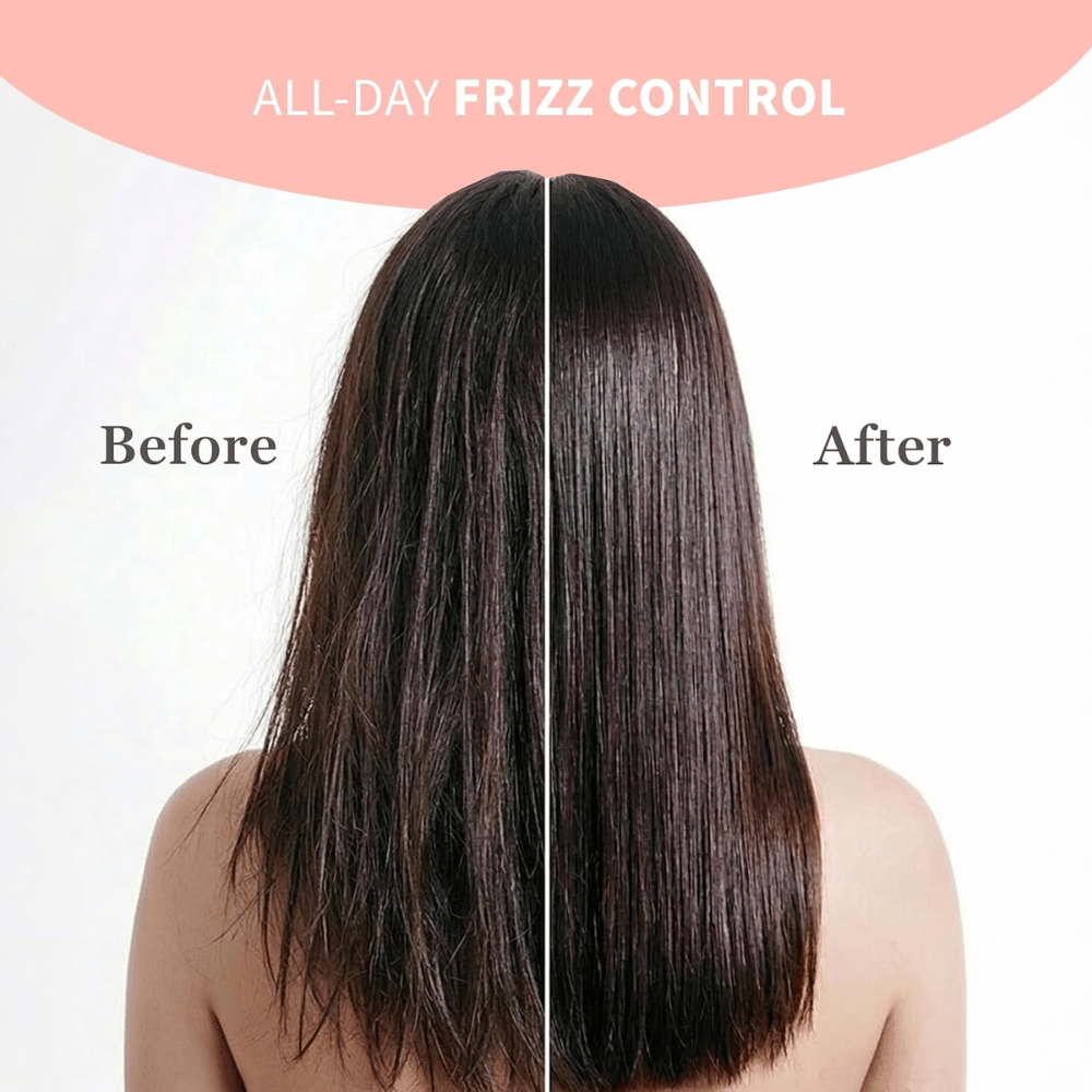 TOCOBO Heat Proof Hair Mist #01 Lowkey Famous – før og efter med frizzkontrol og glattere hår