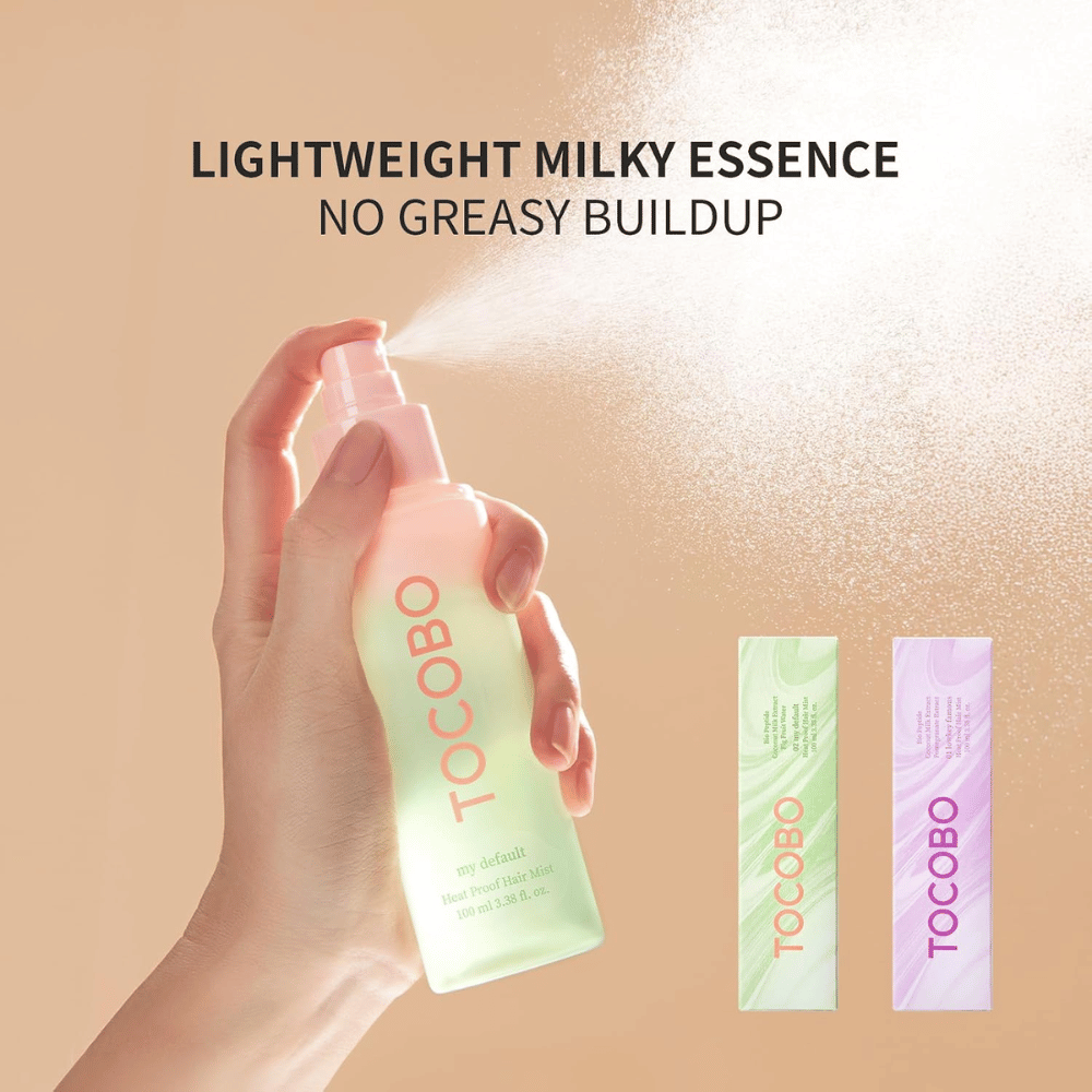 2. TOCOBO Heat Proof Hair Mist #02 My Default – let mælkeagtig hair mist, som sprayes jævnt uden at gøre håret fedtet eller tungt