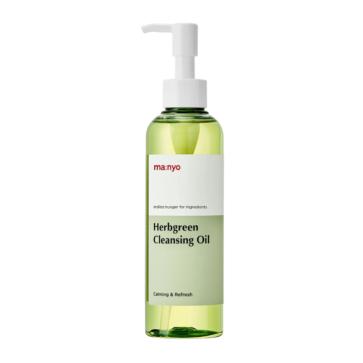 ma:nyo Herbgreen Cleansing Oil rensende olie med pumpe, skånsom olierens der fjerner makeup og renser porer effektivt