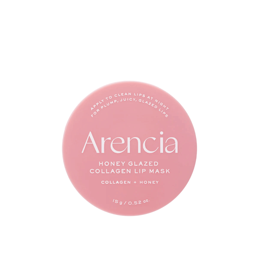Rent produktbillede af Arencia Honey Glazed Collagen Lip Mask i lyserød emballage med minimalistisk og stilren design.