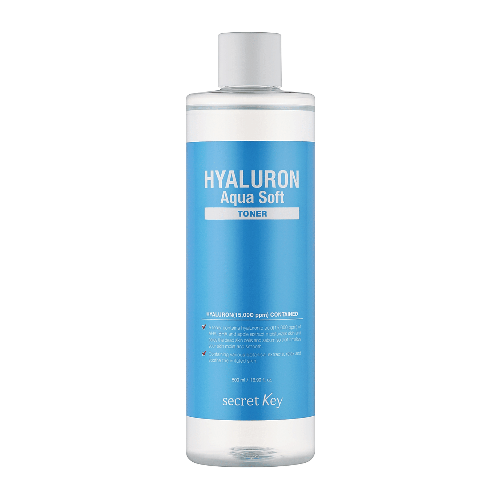 Secret Key Hyaluron Aqua Soft Toner – fugtgivende toner med hyaluronsyre, der giver blød, glat og opfrisket hud med naturlig glød.