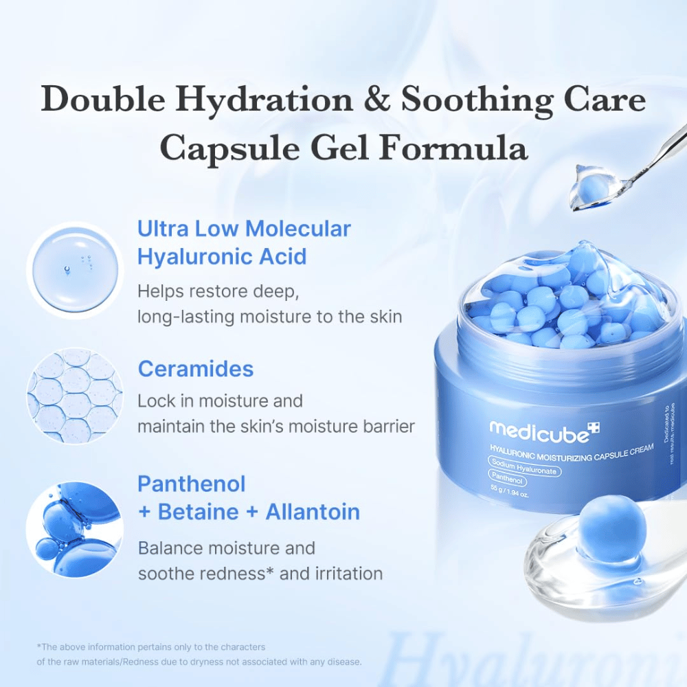 3. Medicube Hyaluronic Moisturizing Capsule Cream – med hyaluronsyre, ceramider, panthenol, betain og allantoin